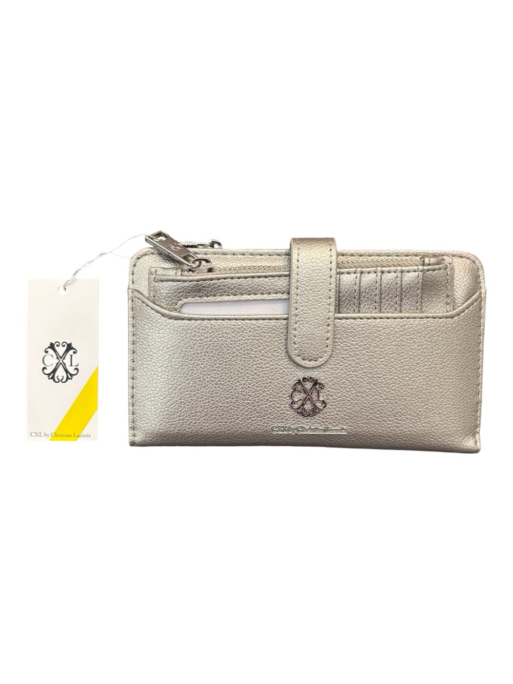 CXL by Christian Lacroix Bryce Pebble ID Fold Zipper Wallet Pewter NWT Silver